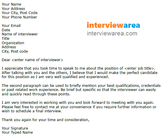 Interview Followup Letter Example from interviewarea.com