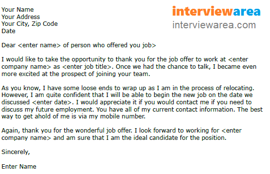 Thank You Letter For The Job Offer from interviewarea.com